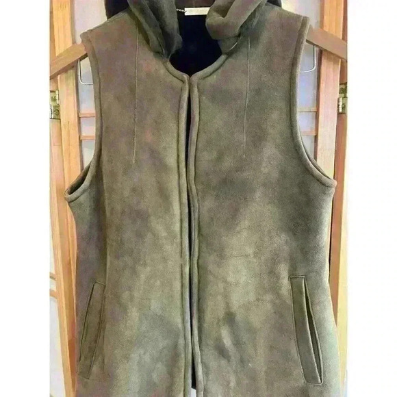 Women’s Sherling Vest Moss Green, Hook N Eye Closure W/ Sherling Scarf, Small - Picture 8 of 15